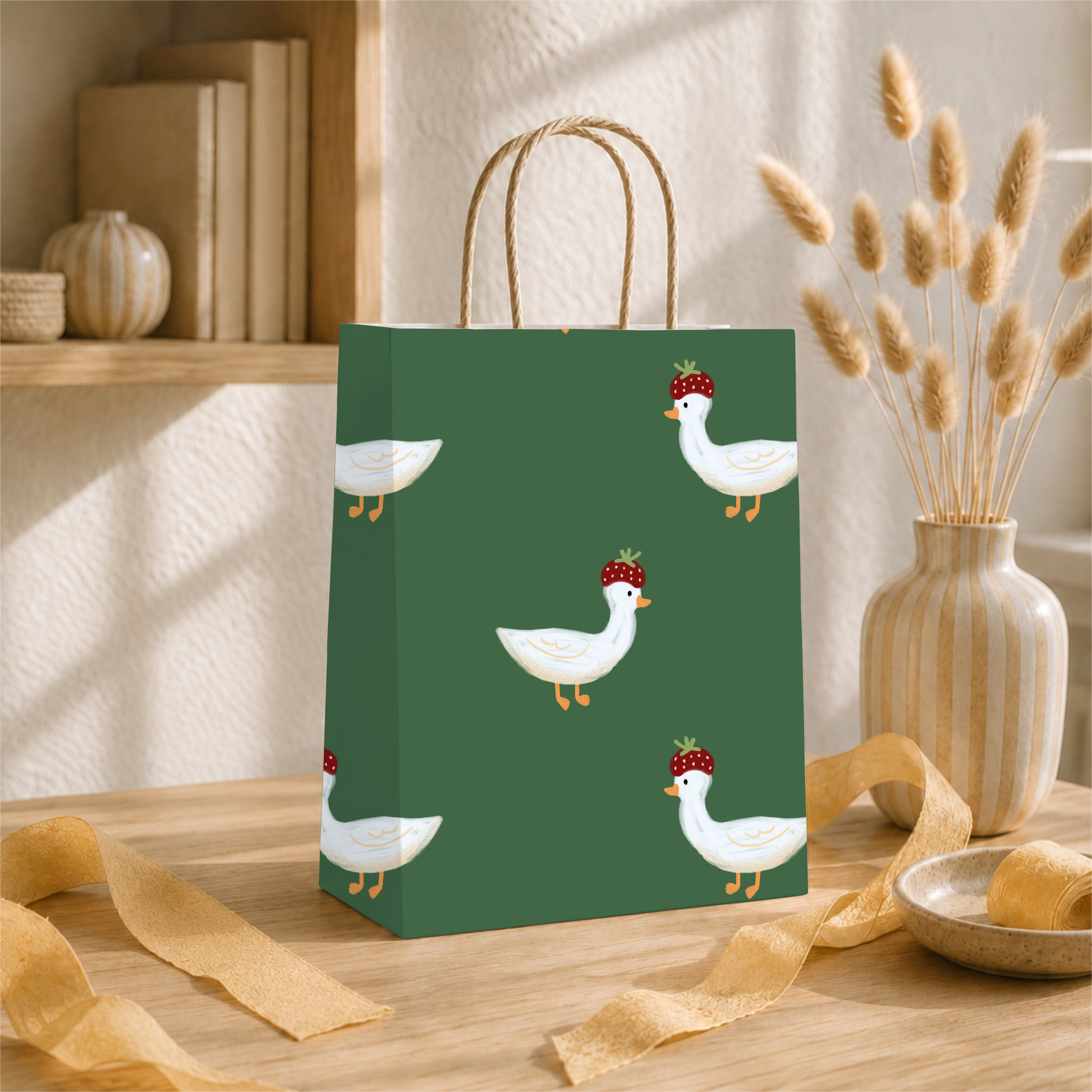 Strawberry.hat.goose 0 pattern shown on a packaging mockup