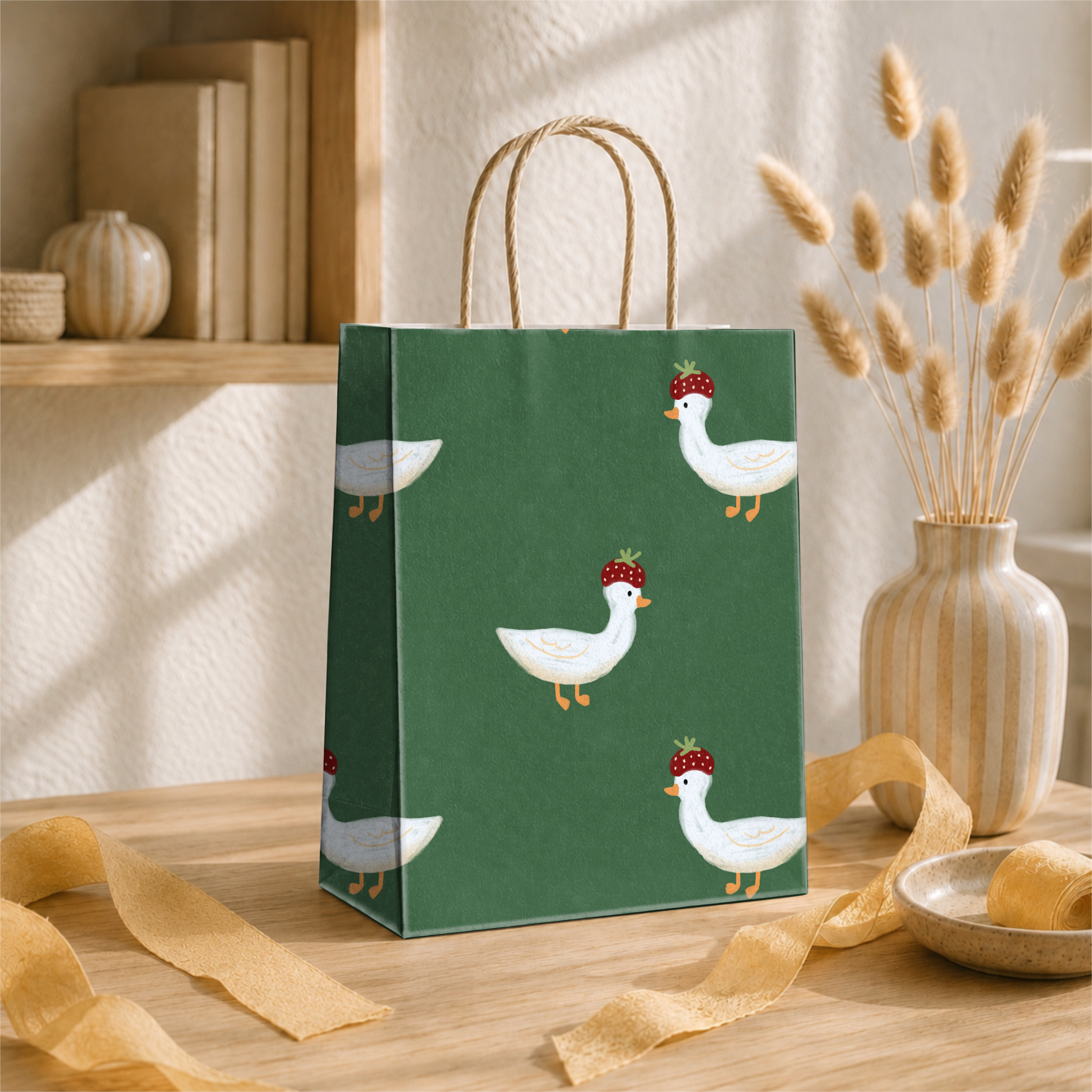 Strawberry.hat.goose 0 pattern shown on a packaging mockup